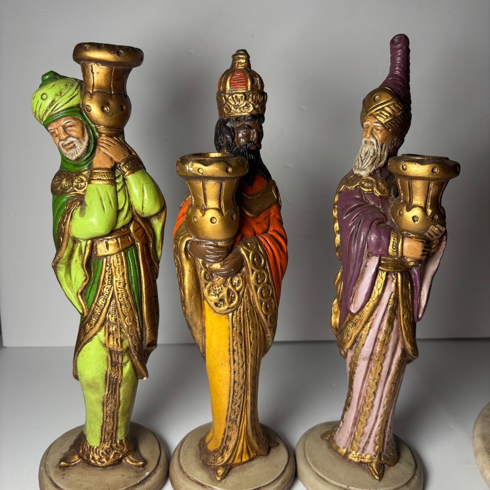 Vintage Set of Wise Men Nativity Figures Candle Holders Christmas Decor Ceramic - Picture 2 of 16